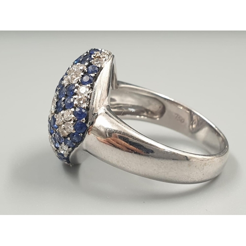 4 - 18K WHITE GOLD DIAMOND & SAPPHIRE SET FANCY CLUSTER RING, WEIGHT 6.7G AND 0.50CT DIAMONDS APPROX SIZ... 