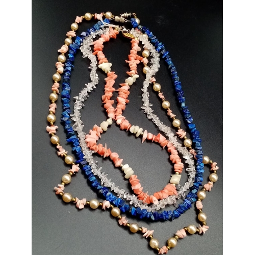 794 - 4x necklaces with  various stones include lapis lazuli, coral mother of pearl etc