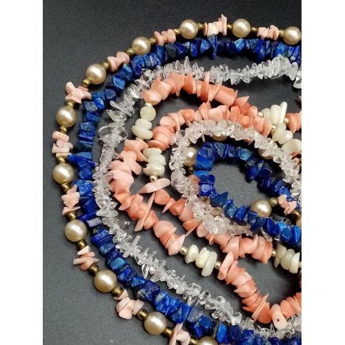 794 - 4x necklaces with  various stones include lapis lazuli, coral mother of pearl etc