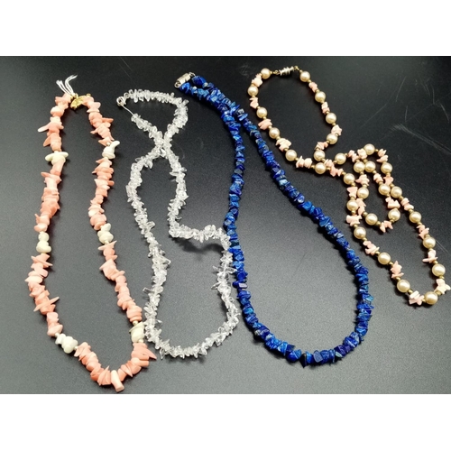 794 - 4x necklaces with  various stones include lapis lazuli, coral mother of pearl etc