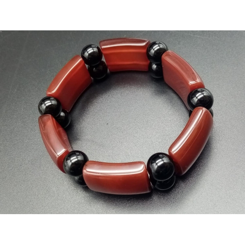 795 - Black onyx and carnelian bracelet stretchable band