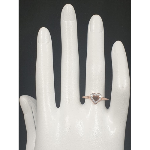 521 - 9K ROSE GOLD DIAMOND SET HEART RING WEIGHT 1.3G SIZE N