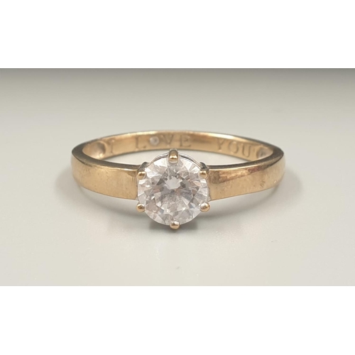 270 - 9K YELLOW GOLD CZ STONE SET SOLITAIRE RING, WEIGHT 1.9G AND SIZE O