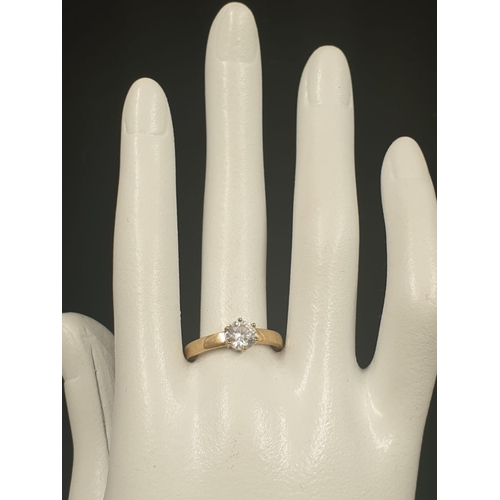 270 - 9K YELLOW GOLD CZ STONE SET SOLITAIRE RING, WEIGHT 1.9G AND SIZE O