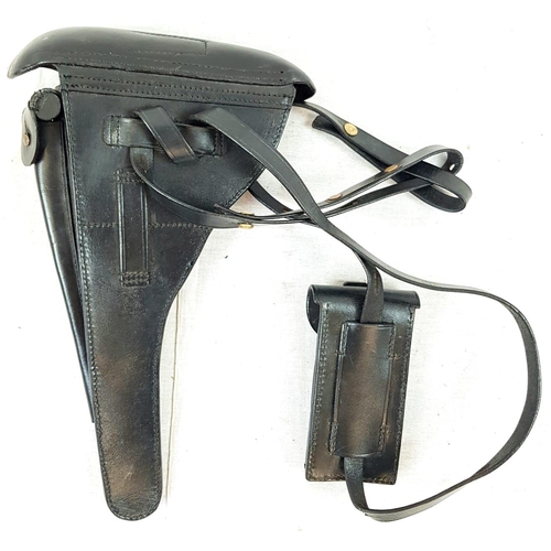 689 - Vintage Leather Luger Holster complete with magazine pouch.