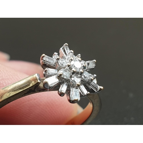 501 - 9K YELLOW GOLD DIAMOND SET FANCY CLUSTER RING FLOWER DESIGN WEIGHT 3.3G SIZE O1/2