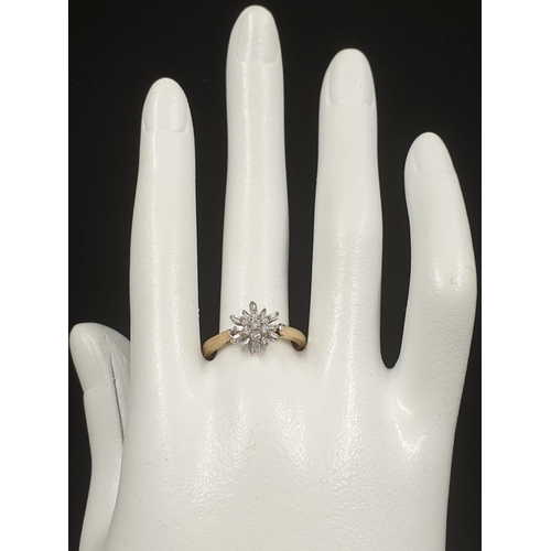 501 - 9K YELLOW GOLD DIAMOND SET FANCY CLUSTER RING FLOWER DESIGN WEIGHT 3.3G SIZE O1/2