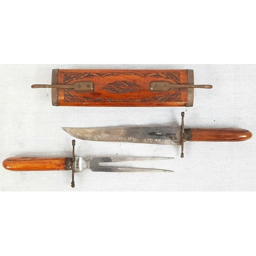 695 - Vintage Hand Carved Indian Decorative Wooden Stand Sheathed Carving Knife and Fork Set.
44cm long.