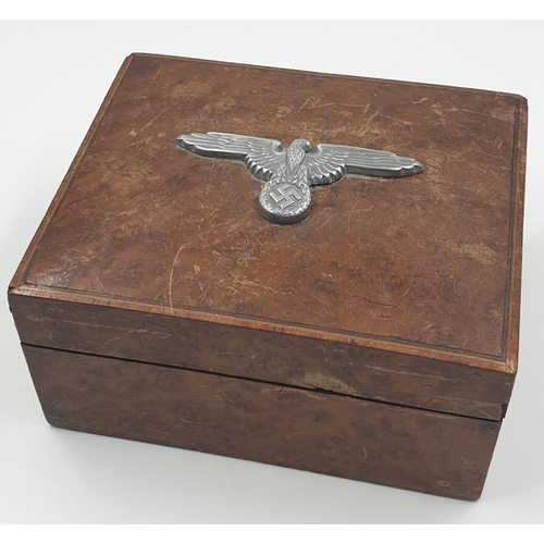 79 - WW2 Period Walnut VENEER BOX adorned with a Waffen SS CAP EAGLE.