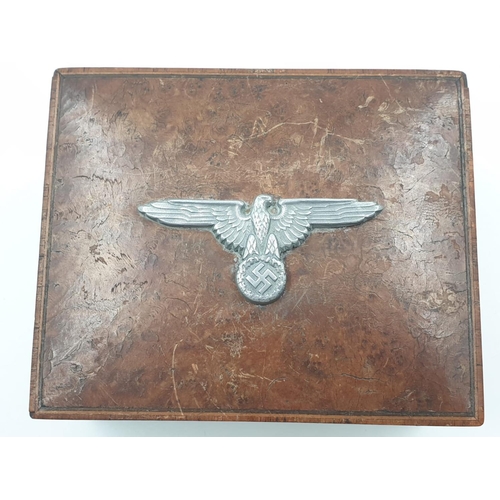 79 - WW2 Period Walnut VENEER BOX adorned with a Waffen SS CAP EAGLE.