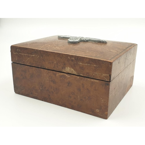 79 - WW2 Period Walnut VENEER BOX adorned with a Waffen SS CAP EAGLE.