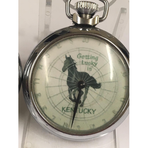 70 - Vintage gaming Horse Racing POCKET WATCHES.  X3 all working, when wound the mechanical arm spins aro... 