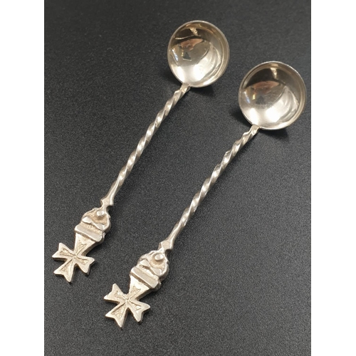 622 - 3 Miniature Pieces of Silver Maltese Cutlery. 2 Ladles and 1 Fork, all bearing the Maltese Cross at ... 