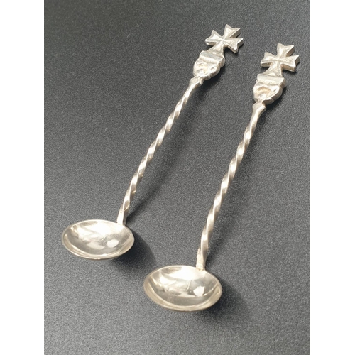 622 - 3 Miniature Pieces of Silver Maltese Cutlery. 2 Ladles and 1 Fork, all bearing the Maltese Cross at ... 