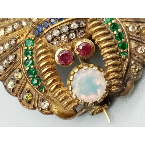 12 - A Rare Egyptian Revival Scarab Brooch with Fire Opal, Emerald, Sapphires (approx 1.83cts total gemst... 