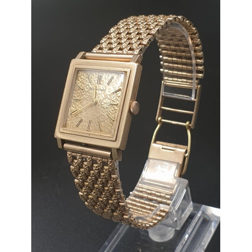 256 - A BUECHE-GIROD 9K GOLD GENTLEMANS WRIST WATCH WITH SOLID GOLD STRAP AND VERY RARE GOLD FACE    24MM ... 