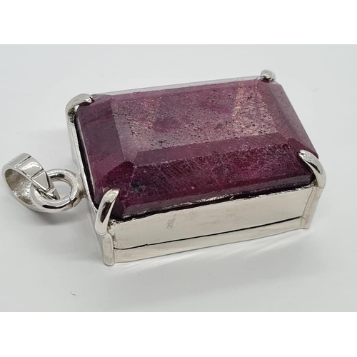 39 - Massive Ruby Gemstone Pendant with a 100ct plus Ruby Stone in 925 Silver, weight 50g and size 5x3.5c... 