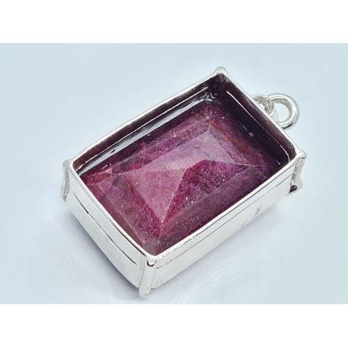 39 - Massive Ruby Gemstone Pendant with a 100ct plus Ruby Stone in 925 Silver, weight 50g and size 5x3.5c... 