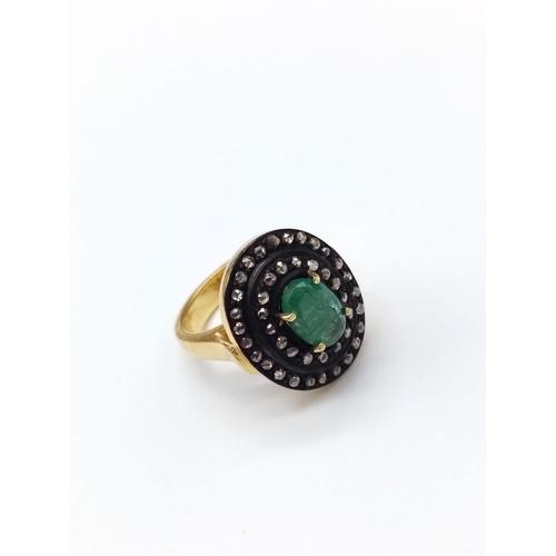 46 - Gold Plated Emerald Ring in Silver with a 3ct Emerald and 0.90ct diamonds weight 13.9g and size P