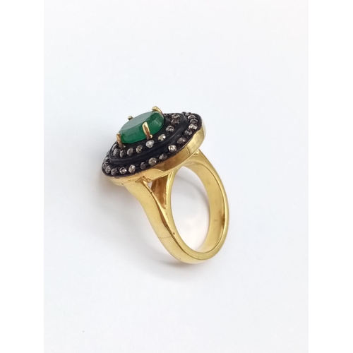 46 - Gold Plated Emerald Ring in Silver with a 3ct Emerald and 0.90ct diamonds weight 13.9g and size P