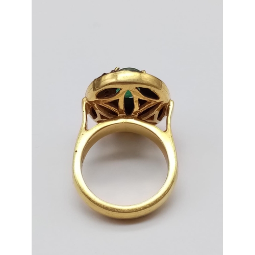 46 - Gold Plated Emerald Ring in Silver with a 3ct Emerald and 0.90ct diamonds weight 13.9g and size P