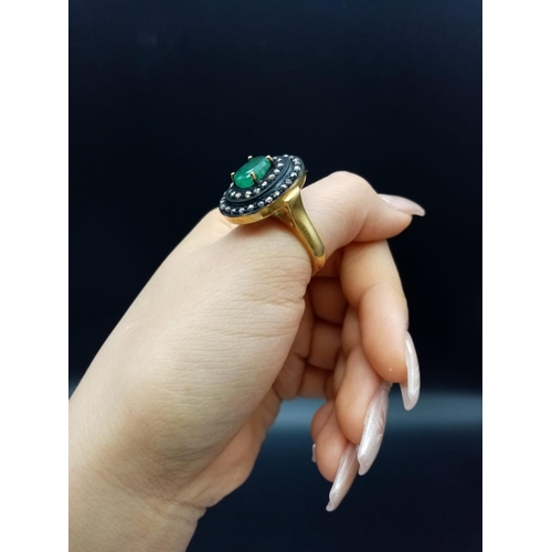 46 - Gold Plated Emerald Ring in Silver with a 3ct Emerald and 0.90ct diamonds weight 13.9g and size P