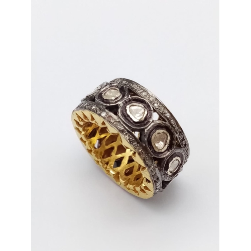 65 - Stunning Gold Plated silver full eternity Diamond Ring with 1.63ct of Diamonds, weight 12.7g and siz... 