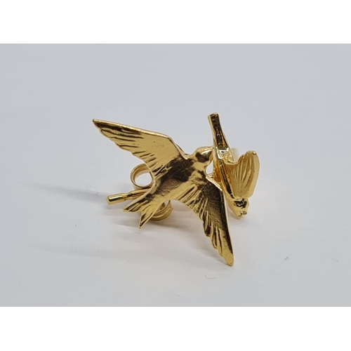 316 - PAIR OF ALEX MONROE STERLING SILVER WITH GOLD VERMEIL FLYING SWALLOW STUD EARRINGS (UNWORN)