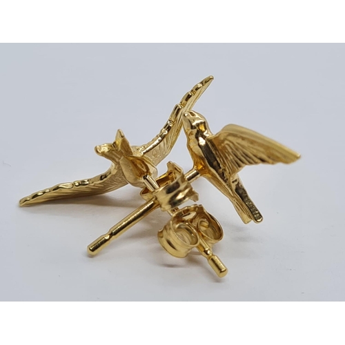 316 - PAIR OF ALEX MONROE STERLING SILVER WITH GOLD VERMEIL FLYING SWALLOW STUD EARRINGS (UNWORN)