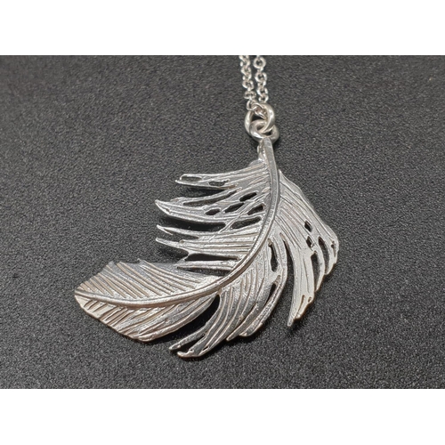 323 - ALEX MONROE STERLING SILVER BIG FEATHER PENDANT ON EXTENDABLE NECKLACE