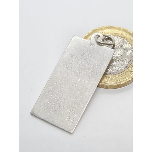 411 - STERLING SILVER INGOT ST CHRISTOPHER PENDANT WITH TRAVELLERS MESSAGE ONTHE BACK, WEIGHT 4.7G AND 4CM... 