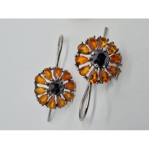 579 - A pair of carnelian and black moissanite gemstone drop earrings in sterling silver and a unisex mult... 