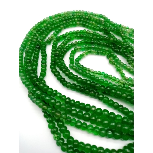 607 - A 5 rows of Jadeite Gemstone Beads Necklace with silver and Emerald Clasp, 298ct of Gemstone Beads, ... 