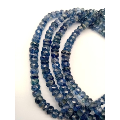 621 - A 4 rows of Kyanite Gemstone Beads Bracelet with Gold Plated Diamond Clasp, 170cts of kyanites, 0.15... 