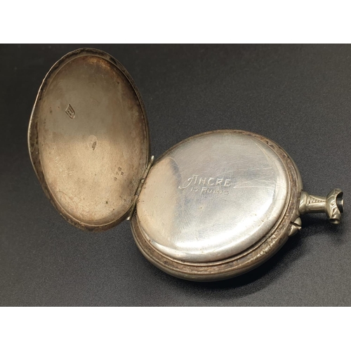 696 - AN EARLY 1900,S FRENCH POCKET WATCH WITH WHITE FACE AND ROMAN NUMERALS (NEEDS ATTENTION, PLUS AN EAR... 