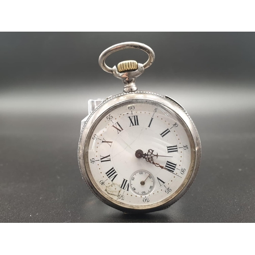 696 - AN EARLY 1900,S FRENCH POCKET WATCH WITH WHITE FACE AND ROMAN NUMERALS (NEEDS ATTENTION, PLUS AN EAR... 