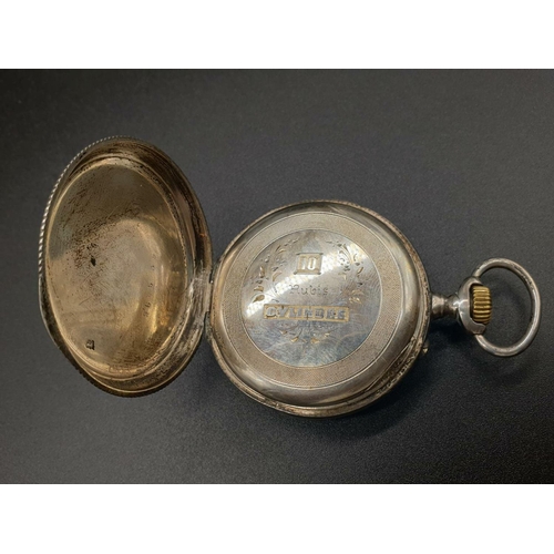 696 - AN EARLY 1900,S FRENCH POCKET WATCH WITH WHITE FACE AND ROMAN NUMERALS (NEEDS ATTENTION, PLUS AN EAR... 