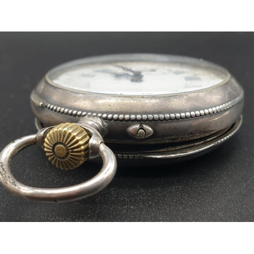 696 - AN EARLY 1900,S FRENCH POCKET WATCH WITH WHITE FACE AND ROMAN NUMERALS (NEEDS ATTENTION, PLUS AN EAR... 