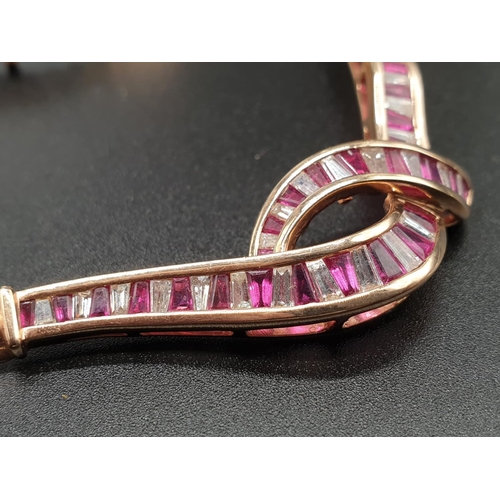 143 - AN ITALIAN DESIGNED 18K ROSE GOLD NECKLACE WITH 3 CT OF DIAMONDS AND 3CT OF PINK RUBY IN A FORGET ME... 