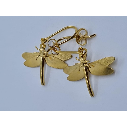 332 - PAIR  OF ALEX MONROE STERLING SILVER WITH GOLD VERMEIL DRAGONFLY DROP EARRINGS (UNWORN) 3CM DROP APP... 