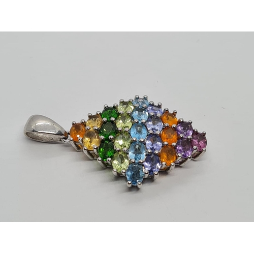 644 - STERLING SILVER MULTI COLOUR STONE PENDANT 4.2G AND 2.5CM DROP