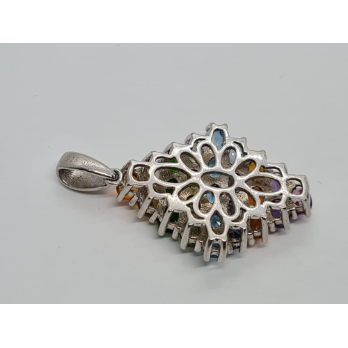 644 - STERLING SILVER MULTI COLOUR STONE PENDANT 4.2G AND 2.5CM DROP