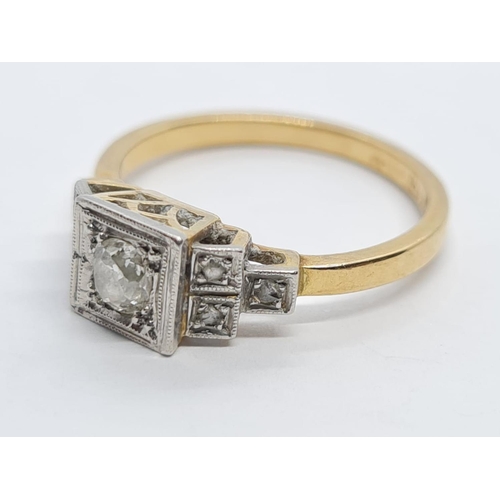 89 - 18K ANTIQUE YELLOW GOLD & PLATINUM SOLITAIRE  DIAMONDRING APPROX 0.15CT WEIGHT 2.9G SIZE J1/2