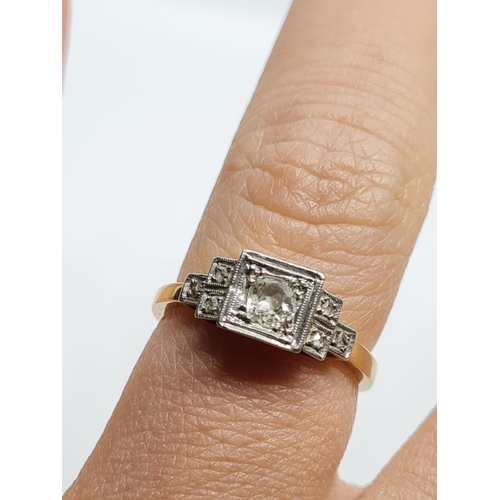 89 - 18K ANTIQUE YELLOW GOLD & PLATINUM SOLITAIRE  DIAMONDRING APPROX 0.15CT WEIGHT 2.9G SIZE J1/2