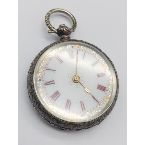 465 - Antique W.Sharp of London (West Ham) Small Pocketwatch. In working Order - Comes with Key. 3cm diame... 