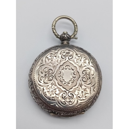 465 - Antique W.Sharp of London (West Ham) Small Pocketwatch. In working Order - Comes with Key. 3cm diame... 