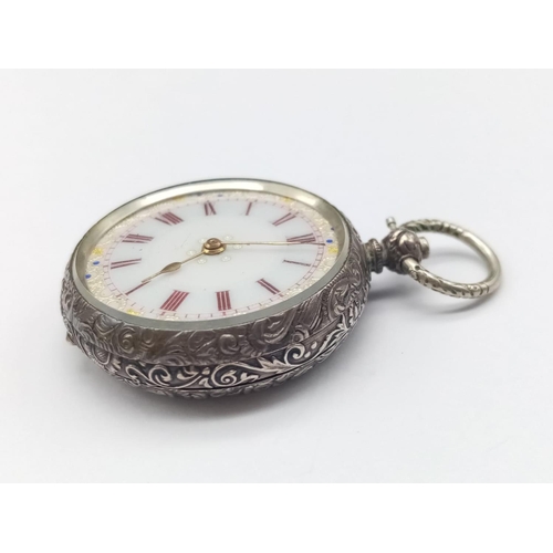 465 - Antique W.Sharp of London (West Ham) Small Pocketwatch. In working Order - Comes with Key. 3cm diame... 