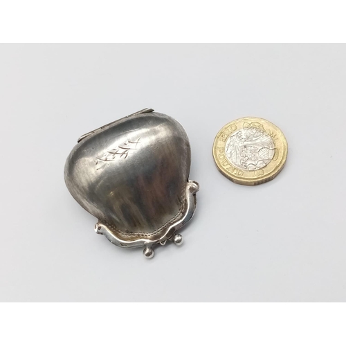 480 - Early Silver Pillbox in the form a Purse - Tested as Silver. 9.5g