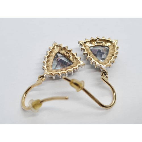 984 - Pair of 9K Yellow Gold Triangular Shaped Stone Earrings. 3.5g