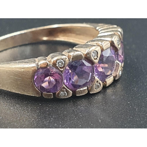 856 - 9ct yellow gold amethyst and diamond ring, weight 3.2g and size S